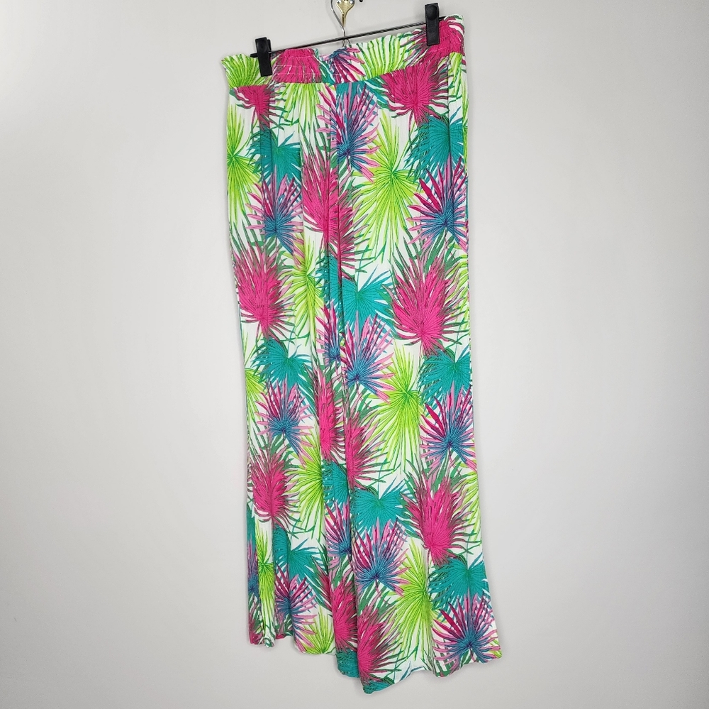 Rose +Olive Tropical Leaf Print Wide-Leg Pants XL - Picture 13 of 16